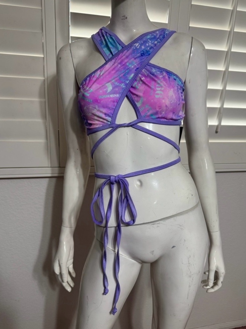 New m purple pink halter crop top shirt blouse festival rave raver outfit